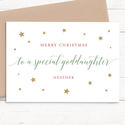 merry christmas special goddaughter personalised christmas card matte white cardstock kraft brown envelope god-daughter girl woman