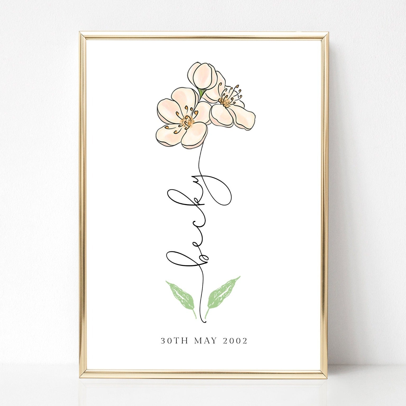 may birth flower print personalised with name and date matte white smooth paperstock unframed