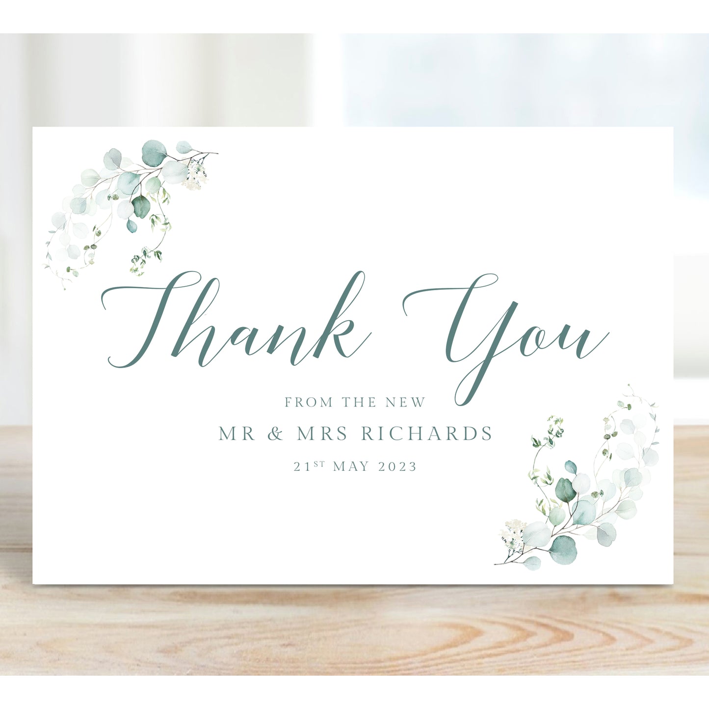 Eucalyptus Thank You Wedding Cards, Personalised with Names