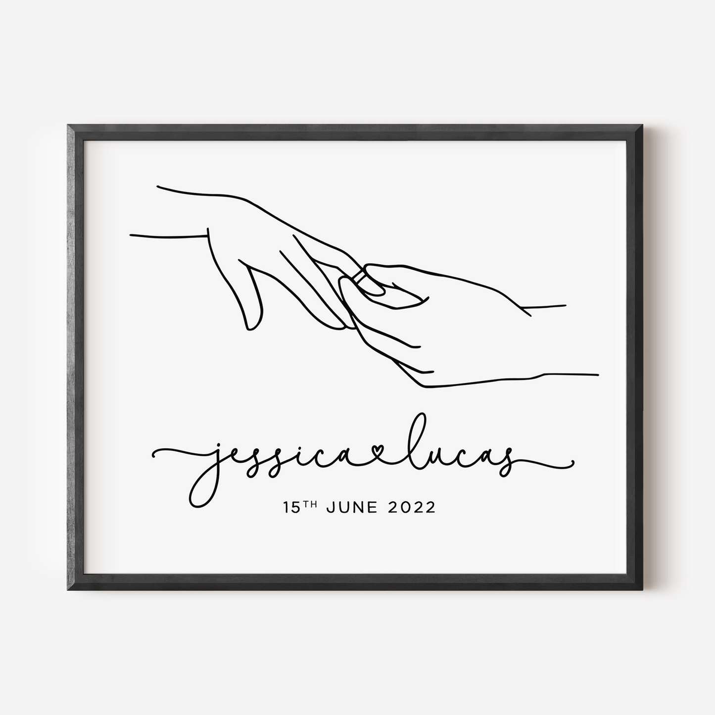 black and white couple holding hands engagement line art print personalised unframed