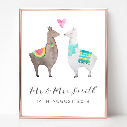 watercolour llama couple print wedding personalised matte smooth white paperstock unframed