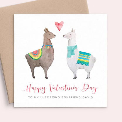  watercolour valentines card llama personalised white matte cardstock kraft brown envelope