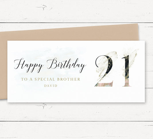 male 21st birthday money wallet card personalised matte white cardstock kraft brown envelope