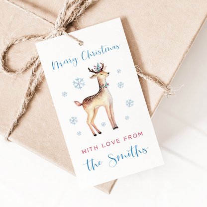 personalized reindeer christmas gift tags pack of 10 with hole cut out matte white smooth cardstock