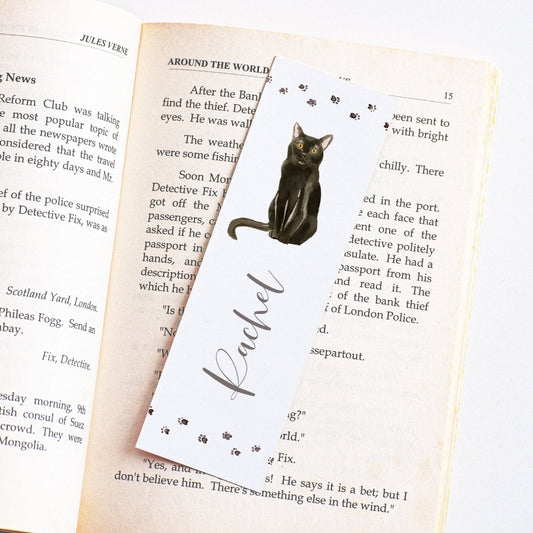 watercolour cat bookmark for women personalised matte smooth white cardstock