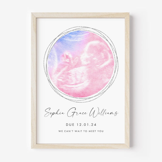 watercolour baby scan print personalised unframed matte white smooth paperstock