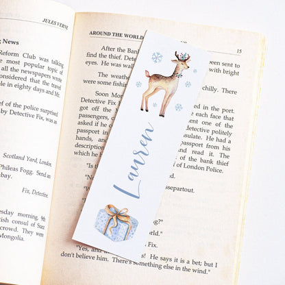 personalised reindeer kids christmas bookmark matte white smooth cardstock