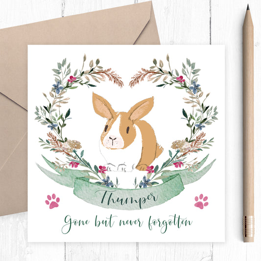 personalised rabbit sympathy card matte white smooth cardstock kraft brown envelope