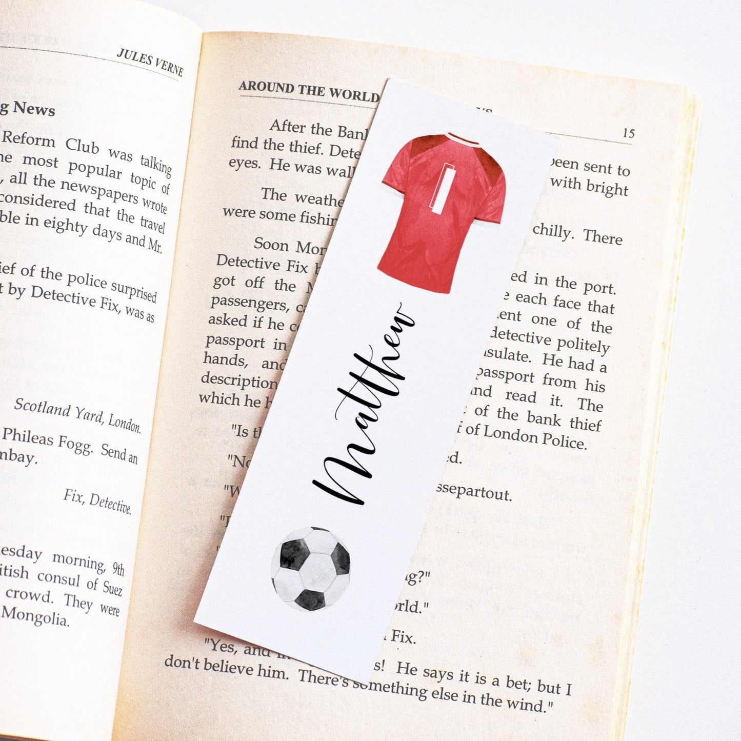 watercolour football shirt bookmark for boys personalised matte smooth white cardstock