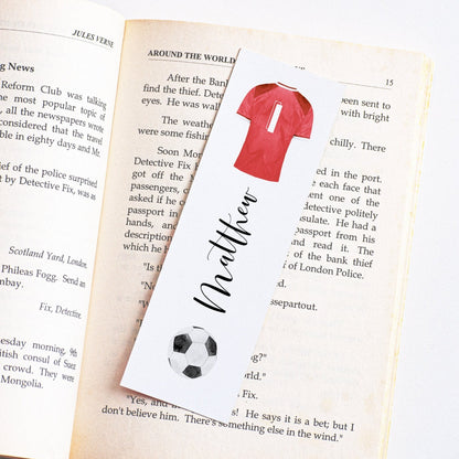 watercolour football shirt bookmark for boys personalised matte smooth white cardstock