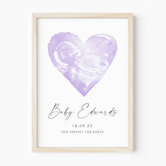 customised heart baby scan photo print watercolour unframed smooth white matte paperstock