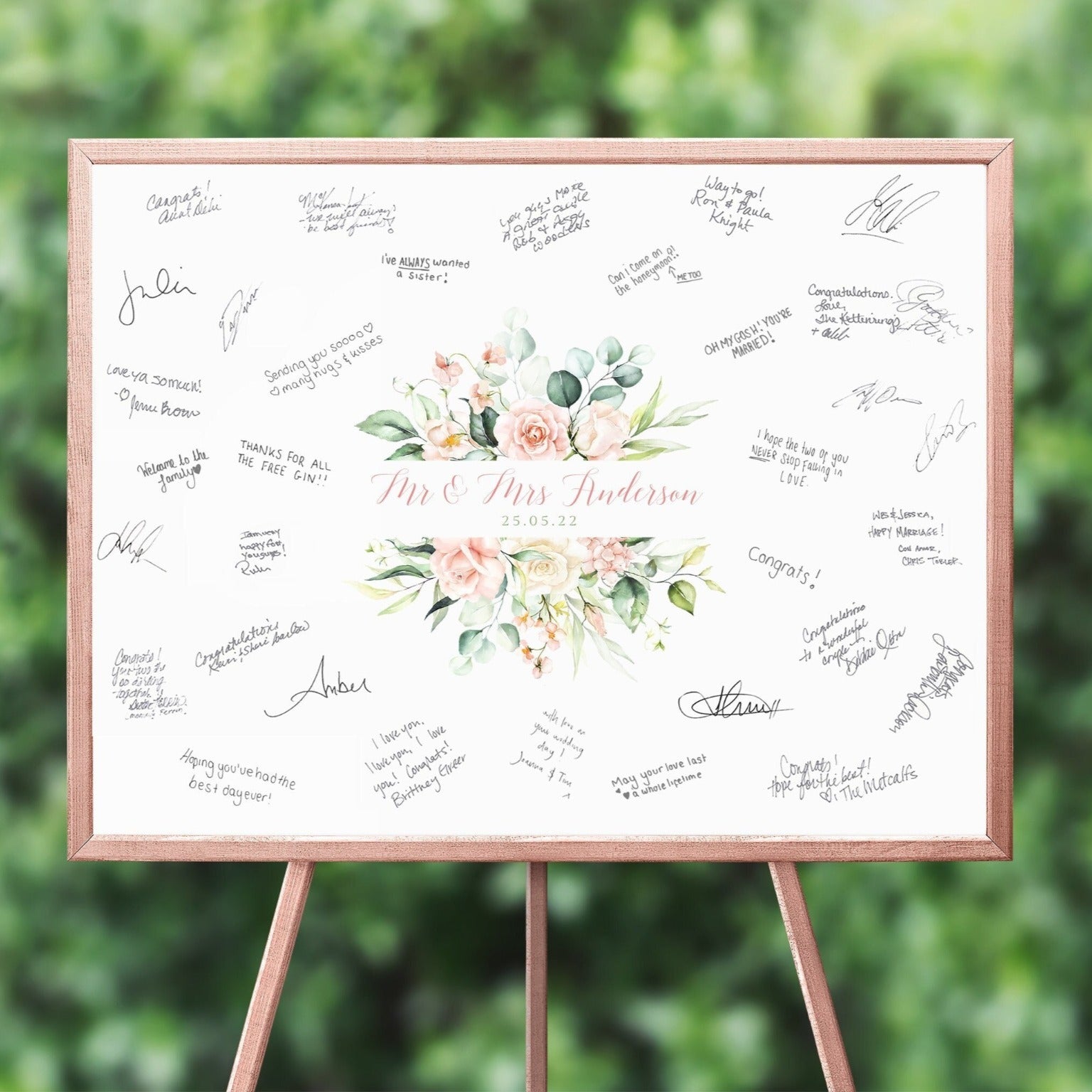 personalised watercolour pink floral wedding guest book poster unframed matte smooth white paperstock