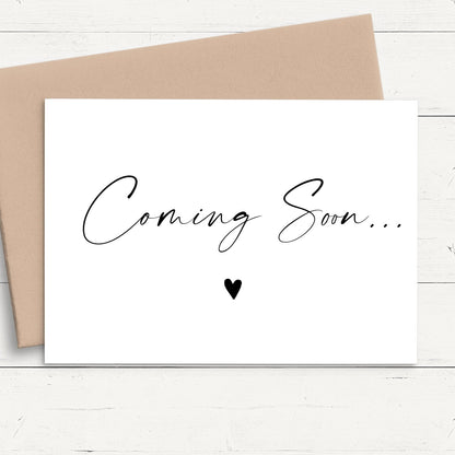 coming soon baby announcement cards multipack personalised matte white cardstock kraft brown envelopes