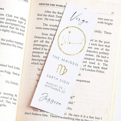 virgo personalised gold navy zodiac bookmark for women matte white smooth cardstock