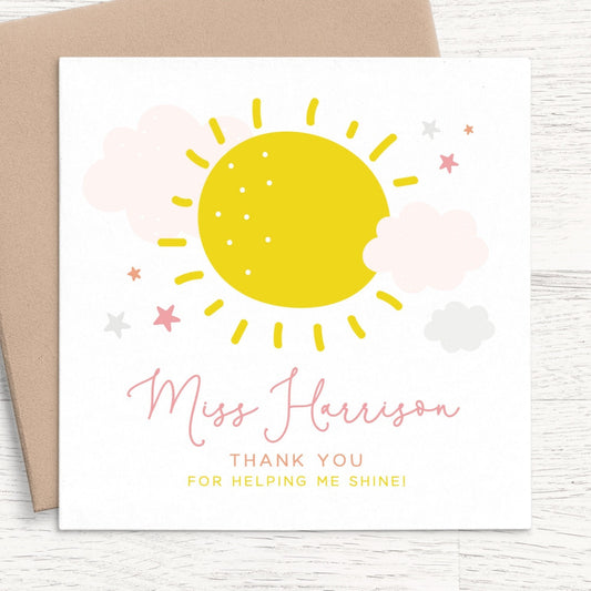 Sun Thank You Teacher Card Personalized