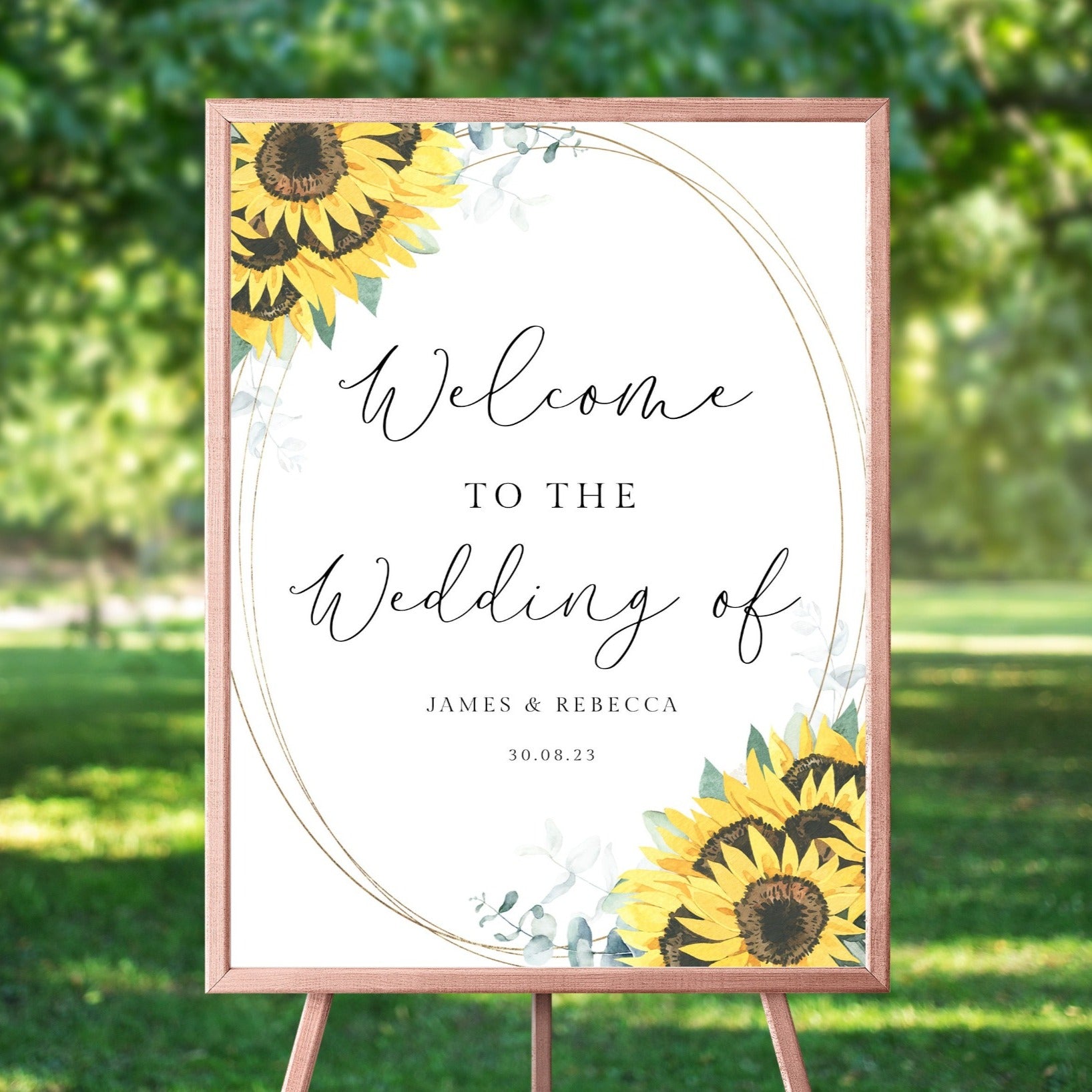 personalised watercolour sunflowers wedding welcome sign unframed matte smooth white paperstock
