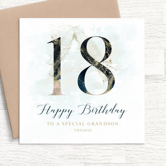 grandson navy 18th birthday card personalised smooth matte white cardstock kraft brown envelope