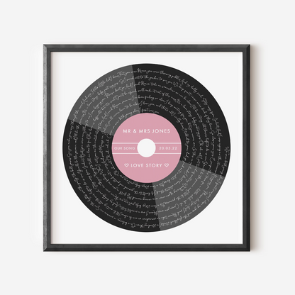personalised couples vinyl record song lyrics print unframed matte white smooth paperstock