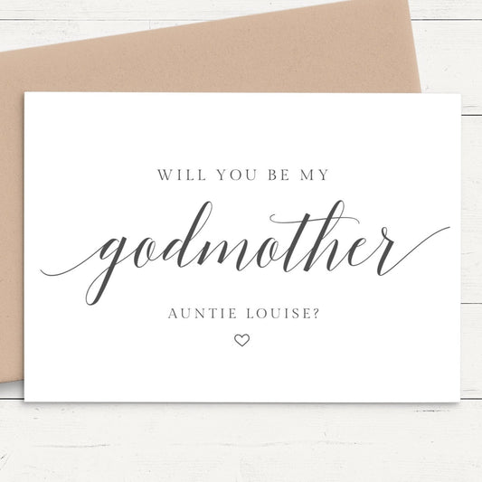 Will You Be My Godmother Cards Personalised, Black and White