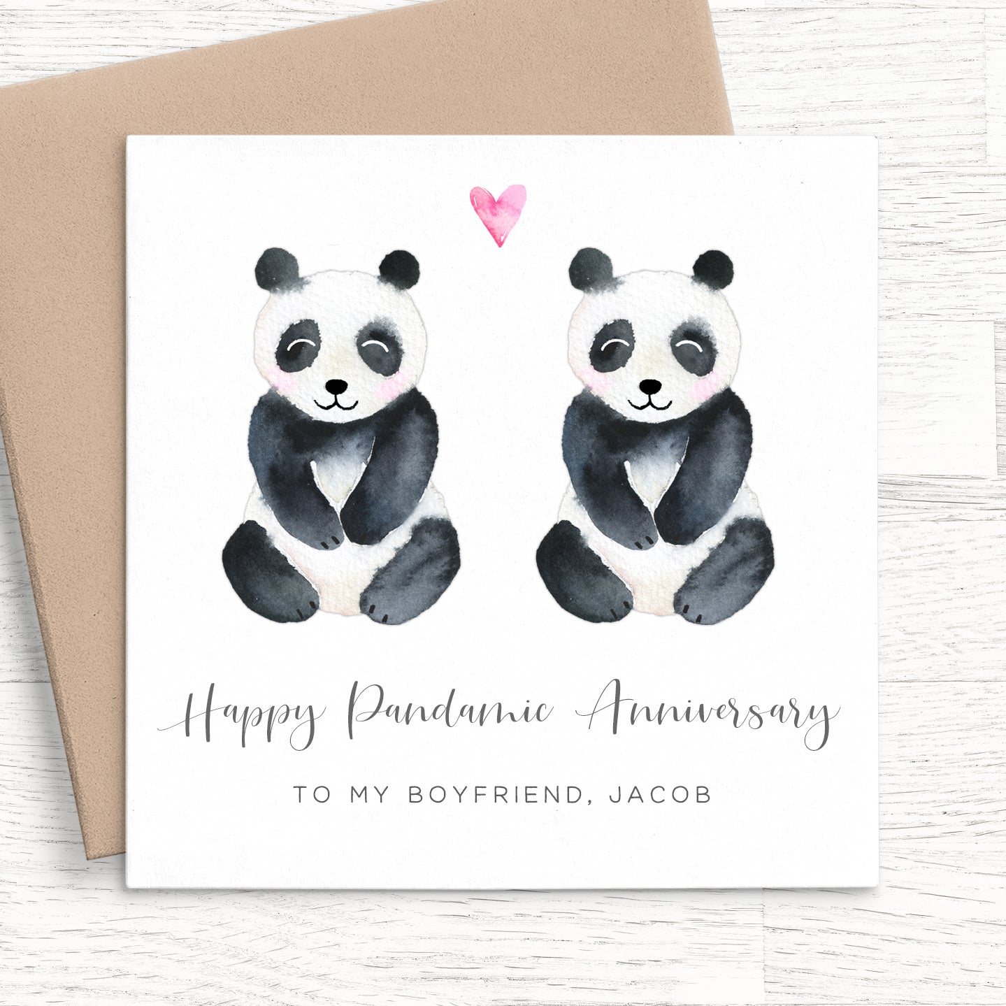 cute pandas happy anniversary personalised matte white cardstock kraft brown envelope