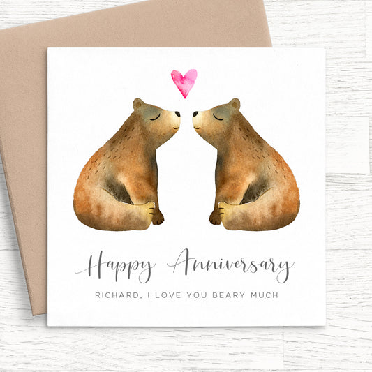 bears kissing happy anniversary personalised matte white cardstock
