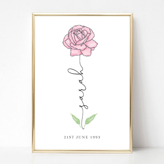june birth flower print personalised matte white smooth paperstock unframed