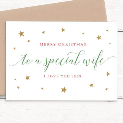 merry christmas to my wife personalised christmas card matte white cardstock kraft brown envelope husband wife married