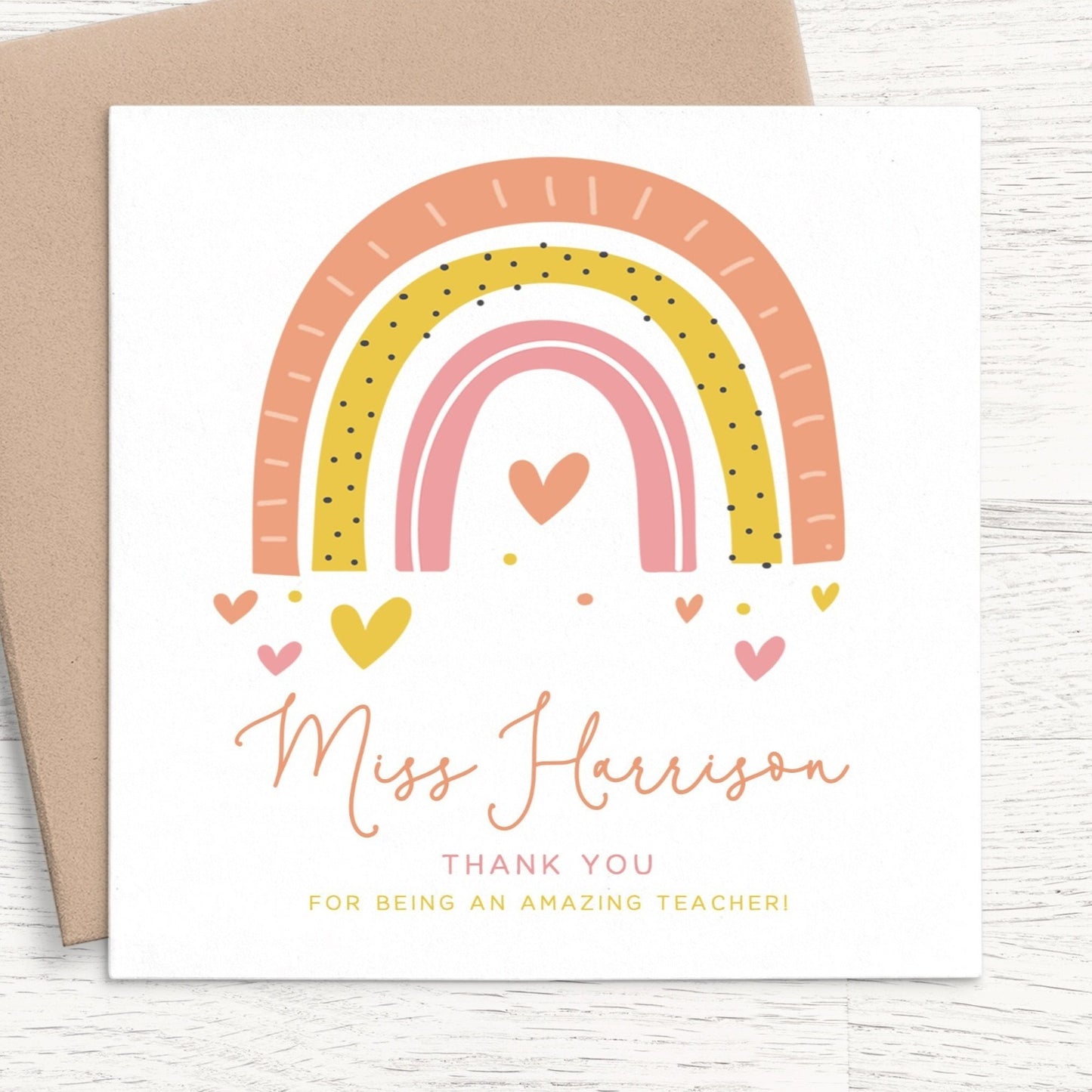 Rainbow Thank You Card for Teacher Personalized