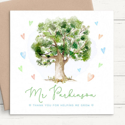 Personalised Thank You Card for Teacher End of Year, Tree Design