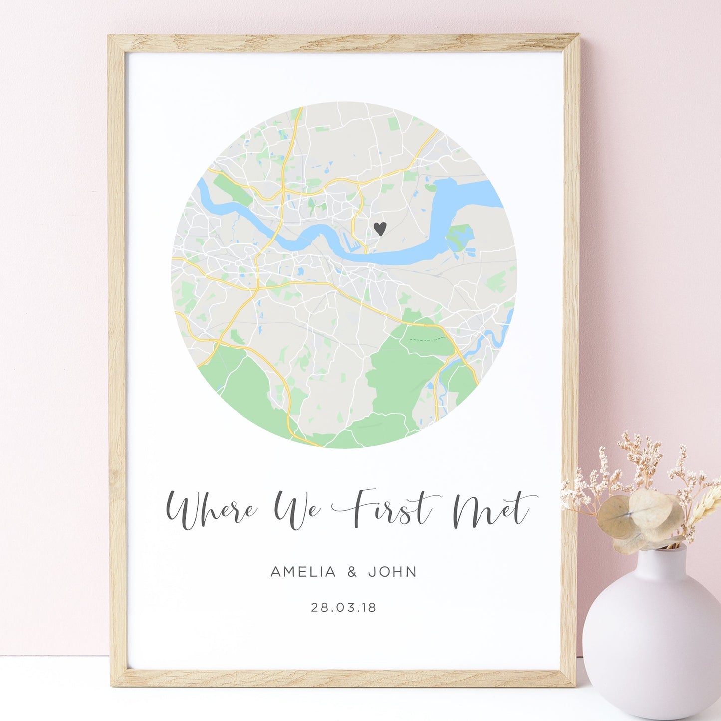 city map print personalised by location where we first met anniversary gift matte paperstock unframed