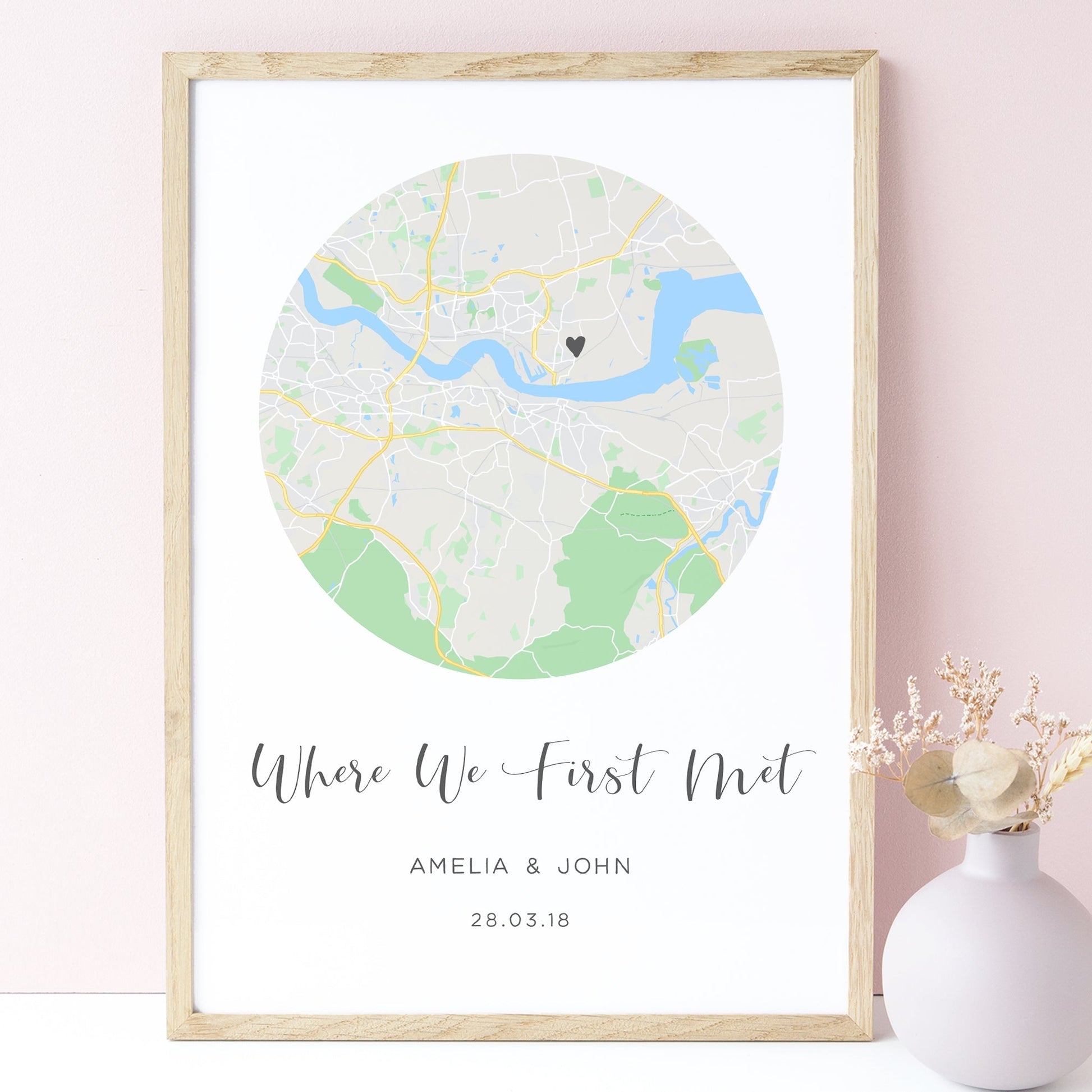 city map print personalised by location where we first met anniversary gift matte paperstock unframed