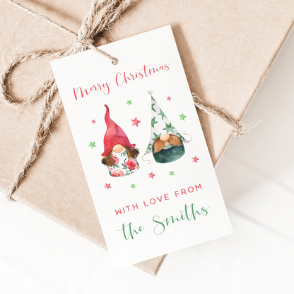 personalized gnomes christmas gift tags pack of 10 with hole cut out matte white smooth cardstock