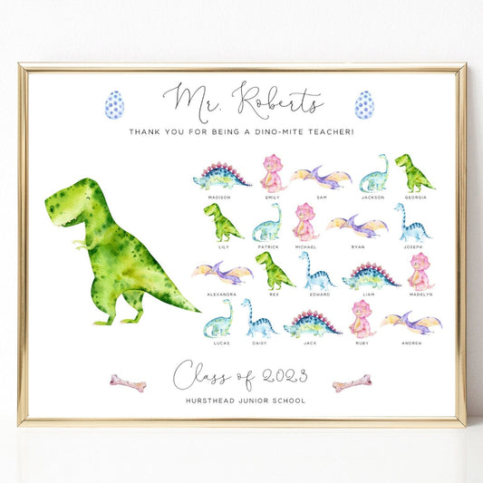 Personalised Teacher Gifts for Men, Dinosaur Teacher Print