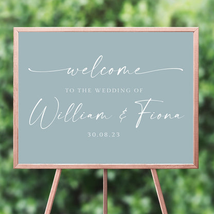 personalised minimalist dusky blue wedding welcome sign unframed matte smooth white paperstock