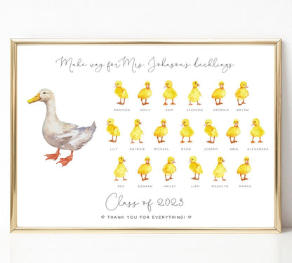 End of Year Teacher Gifts Personalized, Cute Ducklings Design