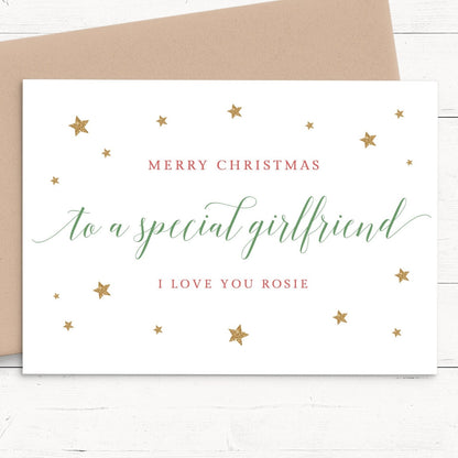 merry christmas special girlfriend personalised christmas card matte white cardstock kraft brown envelope girl woman couple partner