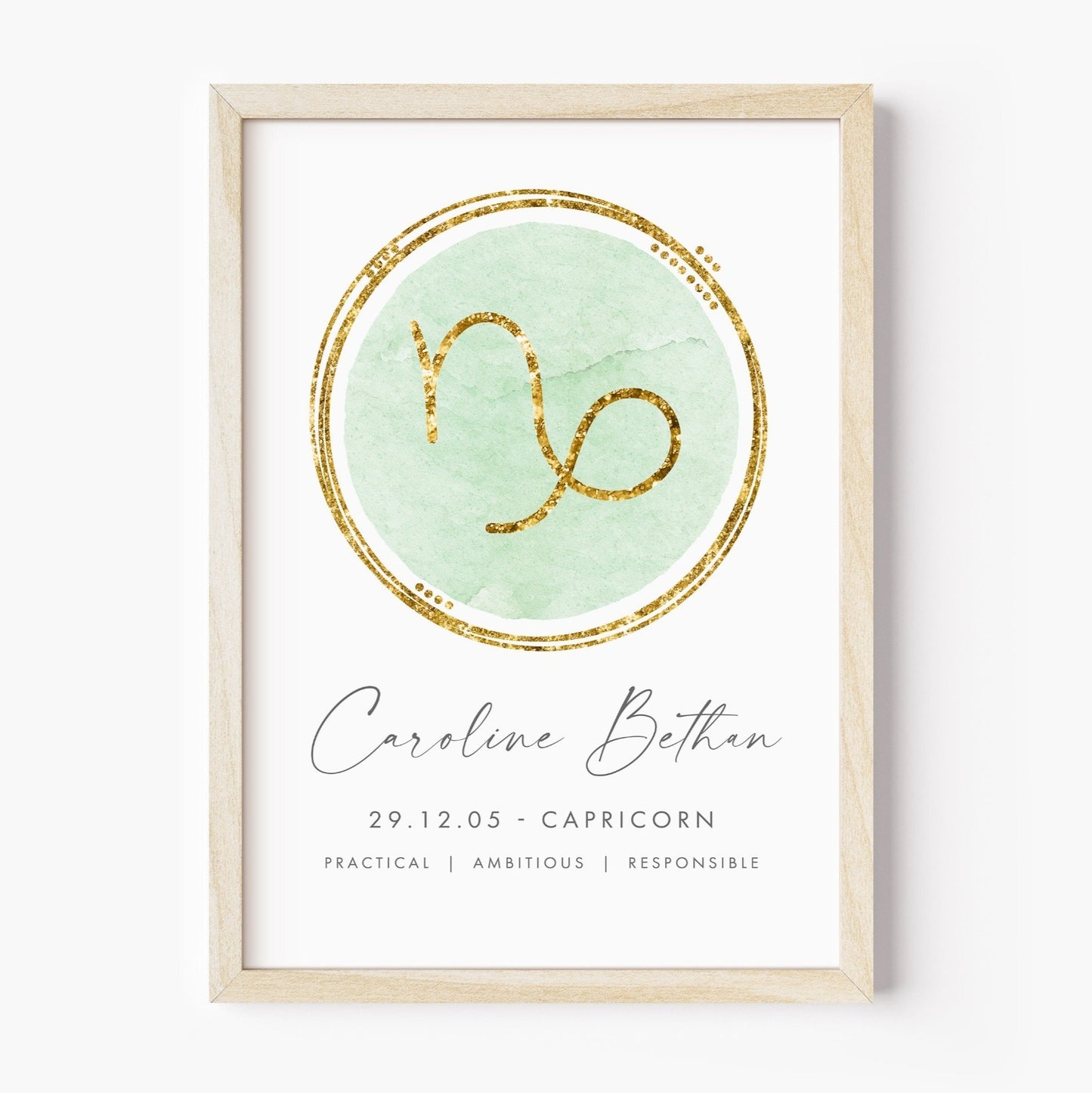 Capricorn Art Print Personalised, Zodiac Themed Gifts for Friend