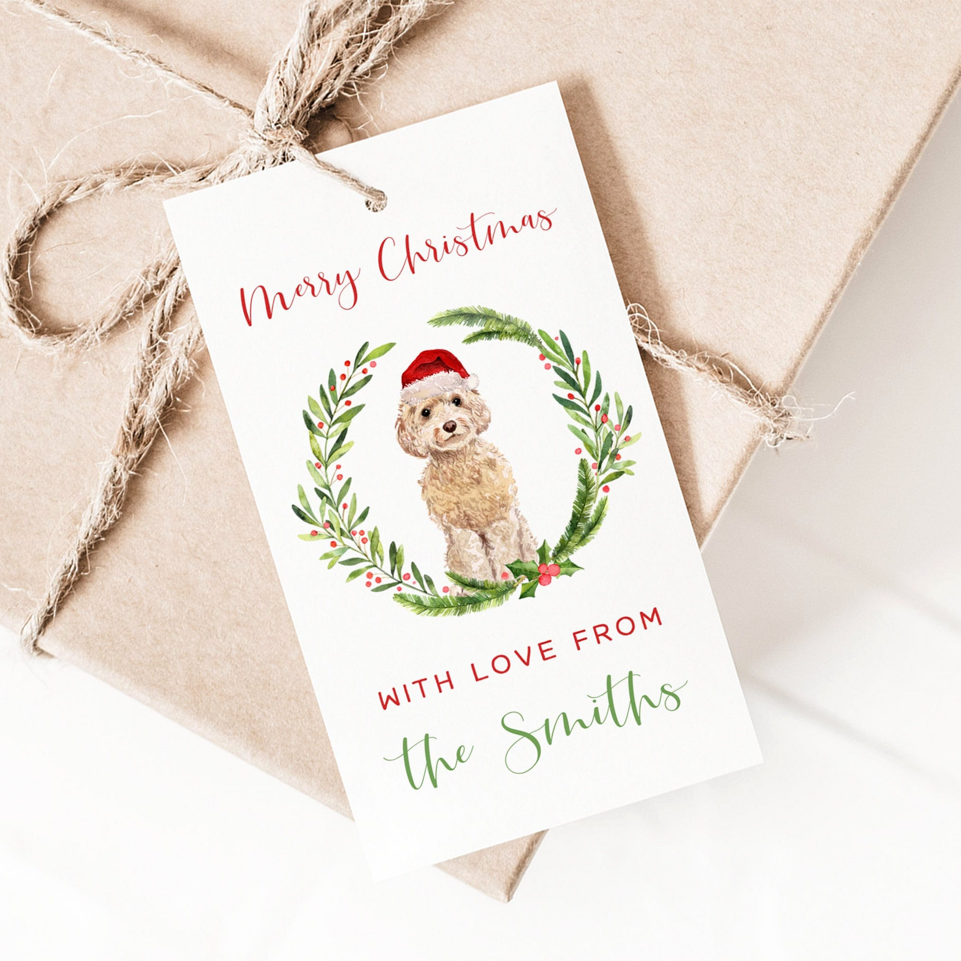 personalized dog christmas gift tags pack of 10 with hole cut out matte white smooth cardstock