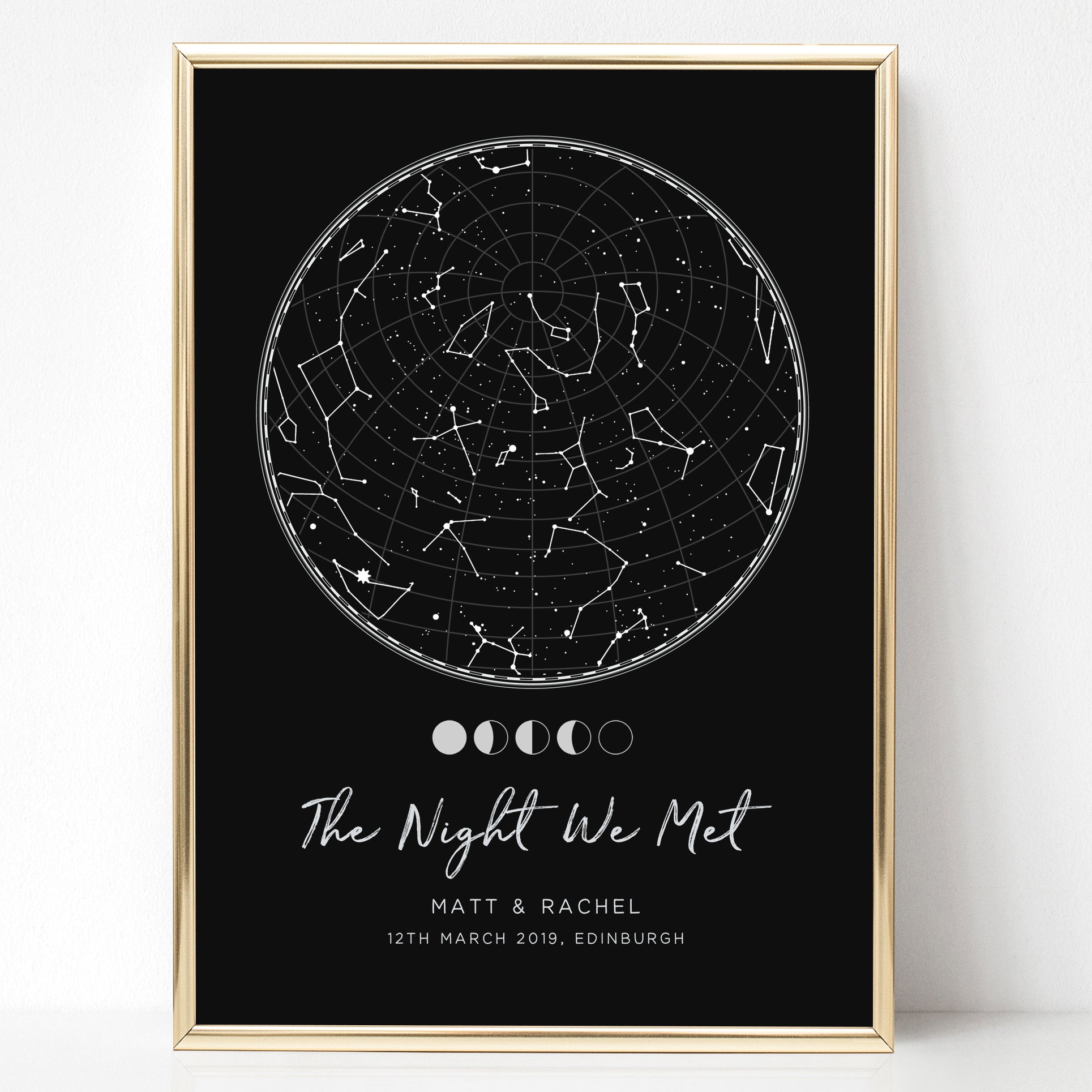 black constellation map print personalised date location the night we met anniversary gift matte paperstock unframed