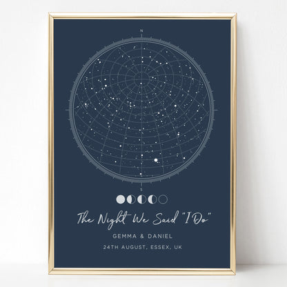 navy blue star map print personalised date location names the night we said I do wedding matte paperstock unframed