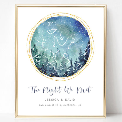 watercolour night sky star map print the night we met anniversary boyfriend personalised matte paperstock unframed