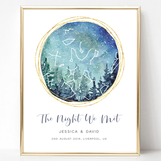 watercolour night sky star map print the night we met anniversary boyfriend personalised matte paperstock unframed