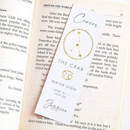 cancer personalised gold navy zodiac bookmark for women matte white smooth cardstock