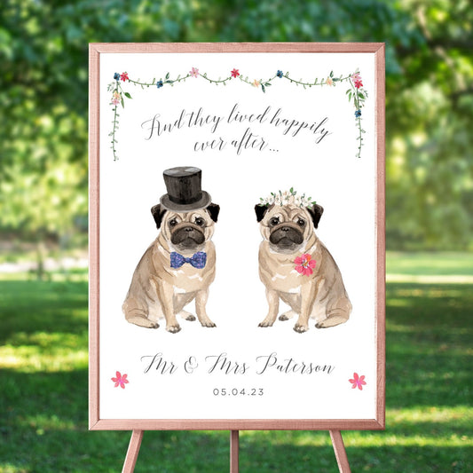 personalised watercolour dog wedding welcome sign unframed matte smooth white paperstock