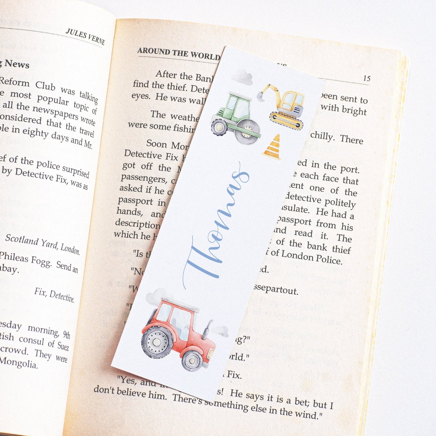 watercolour tractors bookmark for boys personalised matte smooth white cardstock