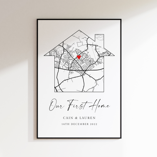 black and white house city map print our first home personalised matte smooth white paperstock unframed