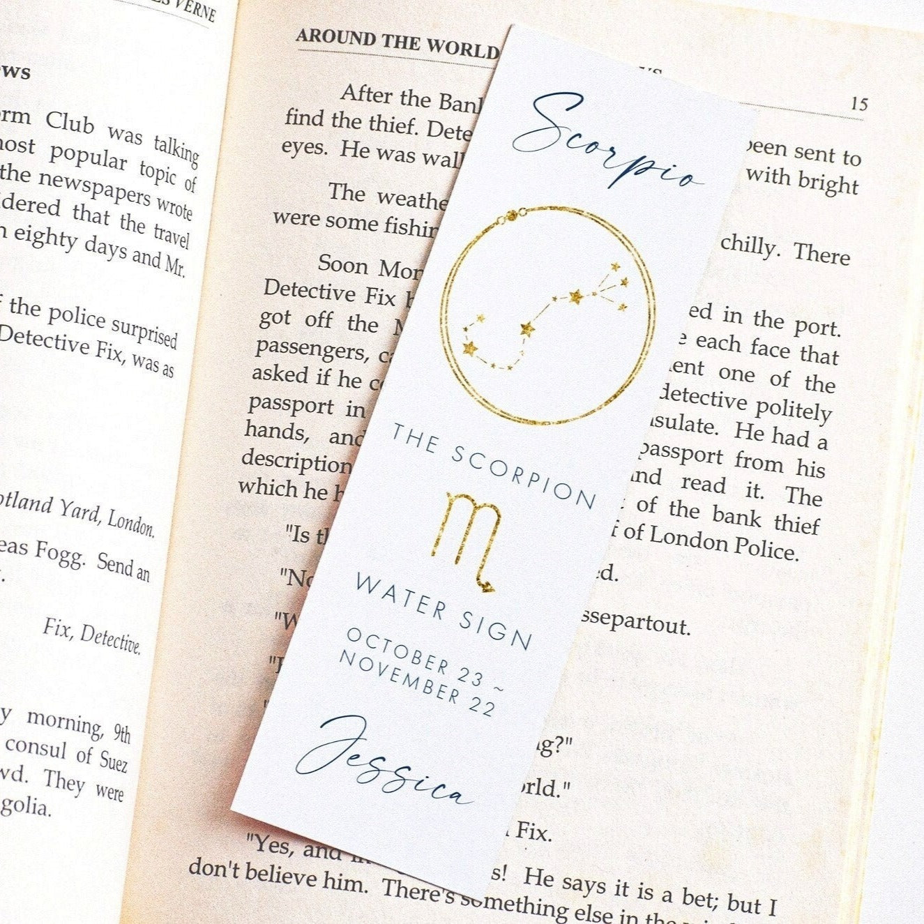 scorpio personalised gold navy zodiac bookmark for women matte white smooth cardstock