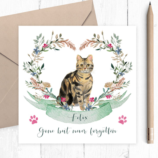 Personalised Sympathy Cards for Cats, Customised by Name & Breed