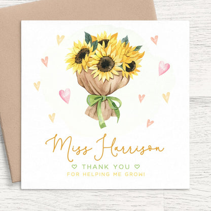 Sunflower Teacher Appreciation Card Personalised
