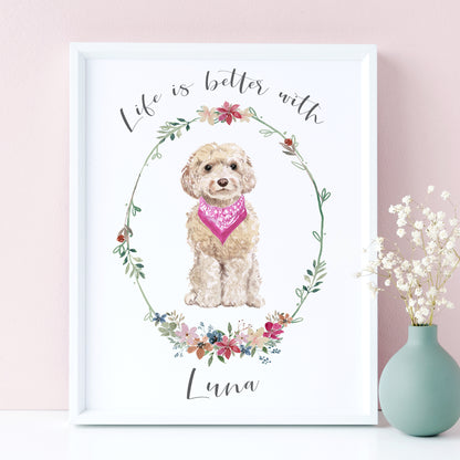 watercolour cockapoo dog print personalised matte smooth white paperstock unframed
